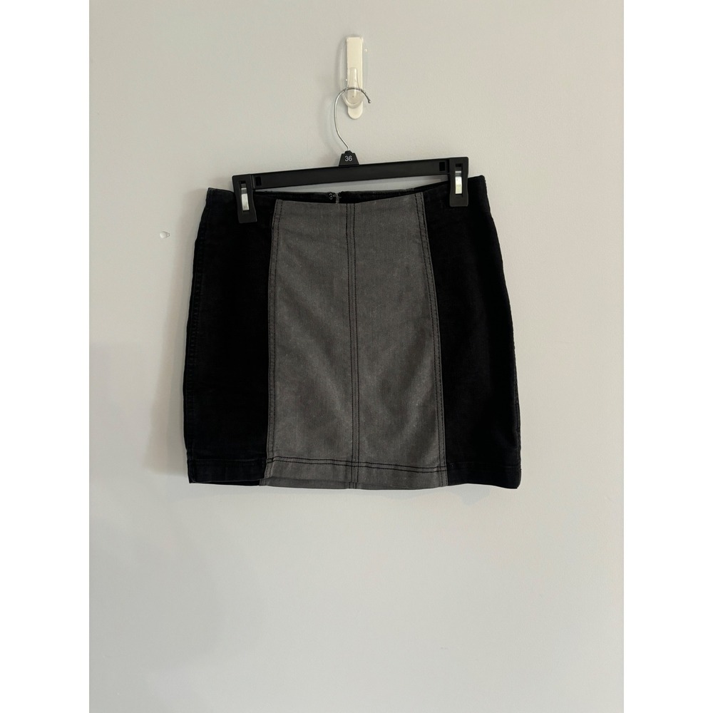 Free People‎ Mini Skirt Colorblock Denim Black Gray Casual Size 10
